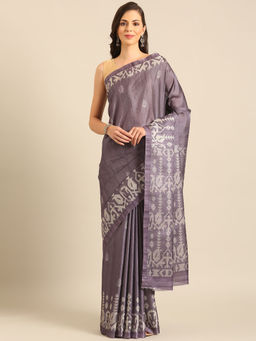 Sangam Prints - Purple Cotton Digital Print Casual Wear Saree with Unstitched Blouse