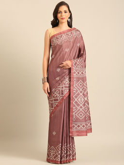 Sangam Prints - Burgundy Cotton Digital Print Casual Wear Saree with Unstitched Blouse