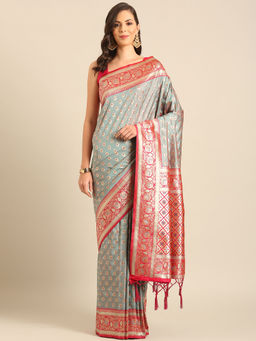 Sangam Prints - Sea Green Banarasi Silk Woven Work Traditional Tassels Saree with Unstitched Blouse