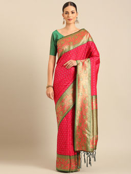 Sangam Prints - Pink Silk Woven Work Traditional Tassels Saree with Unstitched Blouse