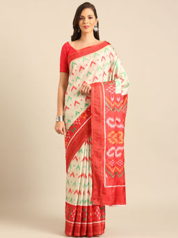 Sangam Prints - Cream Cotton Digital Print Casual Wear Saree with Unstitched Blouse