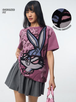 The Souled Store - Official Looney Tunes: Bugs Bunny: Hot Moves Purple Oversized T-Shirt
