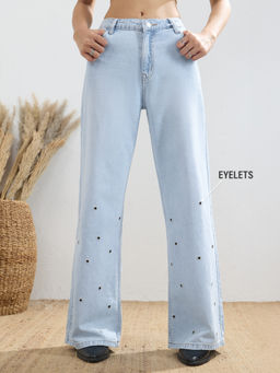 The Souled Store - Wide-Leg Denim: Frosted Blue Jeans