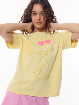 The Souled Store - Official Peanuts: Glamour Yellow Oversized T-Shirt