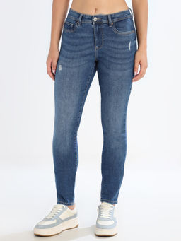 ONLY - Solid Skinny Fit Mid Rise Blue Jeans