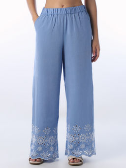 ONLY - Self Design Wide Leg Blue Pant