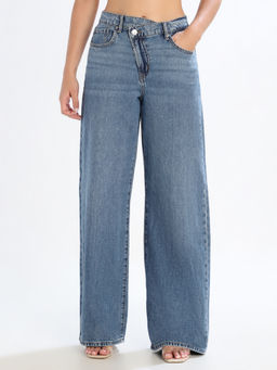 ONLY - Solid Wide Leg High Rise Blue Jeans
