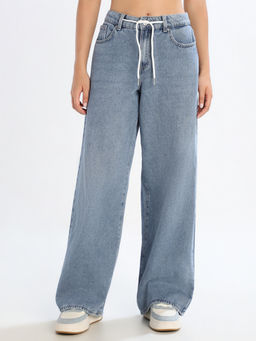 ONLY - Solid Wide Leg High Rise Blue Jeans