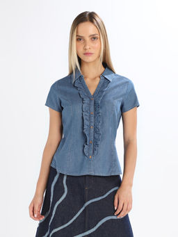 ONLY - Solid Regular Fit Blue Shirt