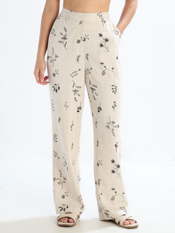 ONLY - Floral Wide Leg Beige Trouser