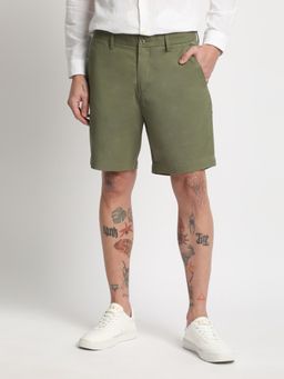 The Bear House - Men Green Solid Cotton Casual Shorts