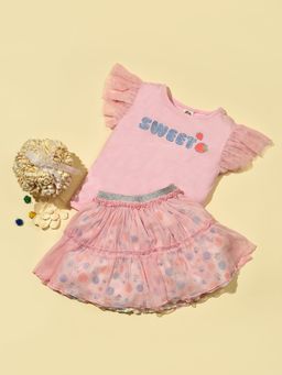 Mi Arcus - Pink Printed Cotton Top with Skirt for Girls (Set of 2)