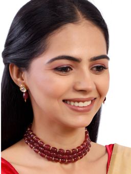 Accessher - Jewellery Set Statement Beads Choker Necklace and Minimal Kundan Earrings