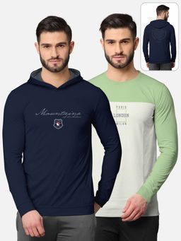 BULLMER - Trendy Front & Back Printed Full Sleeve T-shirt For Men Multi-color (Pack of 2)