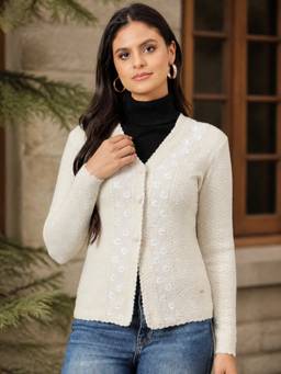 Duke - Women Front Open Regular Beige Cardigan