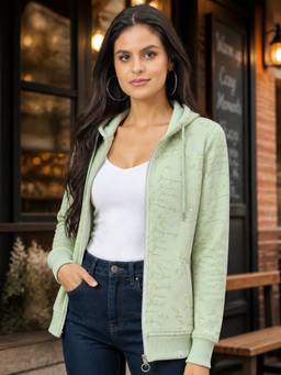 Duke - Women Green Smart Fit Full Zip Hoodie