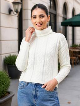 Duke - Women Self Design Off White Sweater