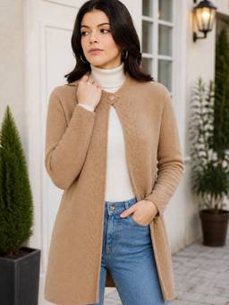 Duke - Beige Women Full Sleeve Long Cardigan