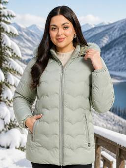 Duke - Green Polyester Solid Puffer Jacket