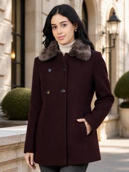 Okane - Faux Fur Collar Double-Breasted Wool Coat