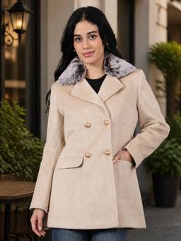 Okane - Women's Faux-Fur Collar Woolen Double-Breasted Coat