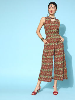 Yufta - Women Charming Maroon Printed Ethnic Jumpsuit