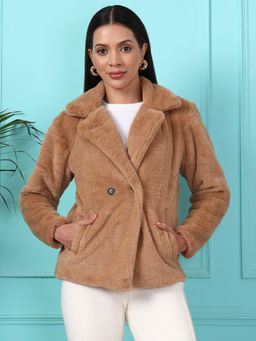 BRINNS - Women Notched Lapel Collared Beige Coat