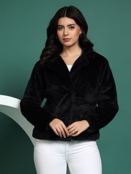 BRINNS - Women Notched Lapel Collared Black Coat