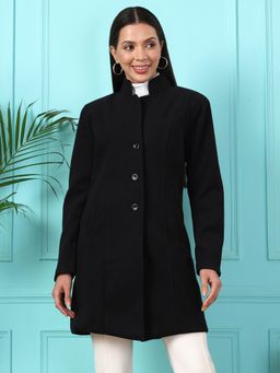 BRINNS - Women Mandarin Collared Trench Black Coat