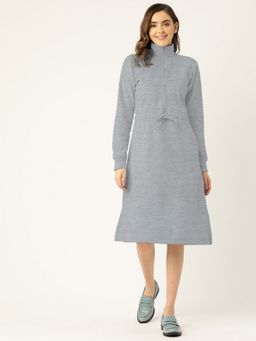 BRINNS - Women Grey Fleece High Neck Midi Dress