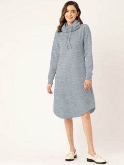 BRINNS - Women Grey Fleece Cowl Neck Midi Dress