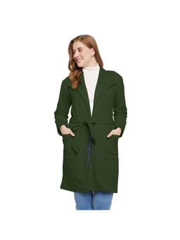 BRINNS - Women Solid Longline Green Overcoat with Belt with Belt