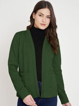BRINNS - Women Solid Open Front Green Shrug