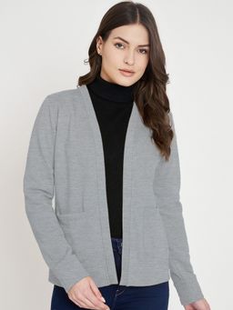 BRINNS - Women Solid Open Front Grey Shrug