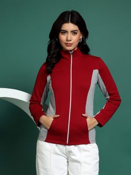 BRINNS - Colourblocked Mock Collar Long Sleeves Casual Maroon Jacket