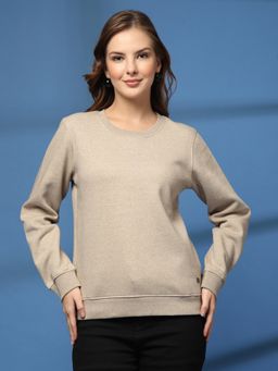 Juelle - Winterwear Solid Crew Neck Beige Regular Sweatshirt
