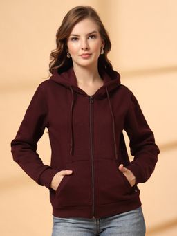 Juelle - Winterwear Solid Hood Neck Maroon Regular Hoodie