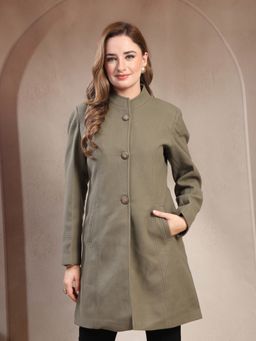 Juelle - Winter Wear Solid Mock Neck Longline Green Coat