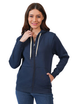 Bonjour - Women Solid Zipper Blue Jacket