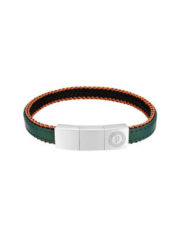 Police - Intertwined Dark Green and Orange Stitch Leather Bracelet for Men