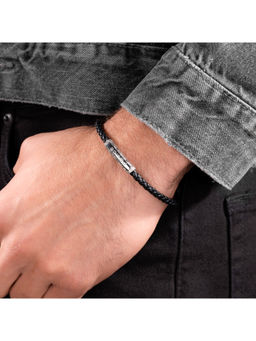 Police - Warren Emblem Black Leather Bracelet for Men