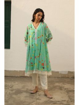 Begum Pret - Azra Turquoise Kurta (Set of 3)