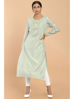 Soch - Sap Green Chanderi Solid Straight Fit Kurta