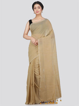 PinkLoom - Womens Cotton Saree with Unstitched Blouse-Beige