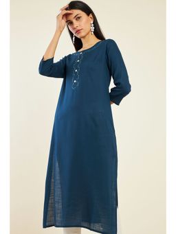 Soch - Women Navy Blue Rayon Solid/plain Kurta
