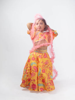 Lil Glam - Yellow Floral Top with Lehenga (Set of 2)
