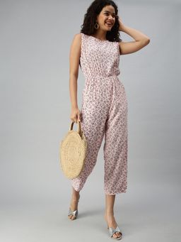 SHOWOFFFF - Women Pink Floral Round Neck Sleeveless Jumpsuit