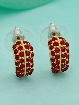 Estele - Gold Plated Streamlined Stud Earring with Red Crystals for Women