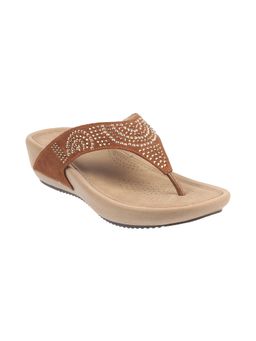 Mochi - Womens Tan Platform HeelsMochi Women Tan Synthetic Embellished Flipflops