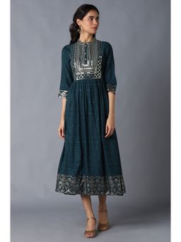Aurelia - Dark Green Zari Embroidered Festive Dress
